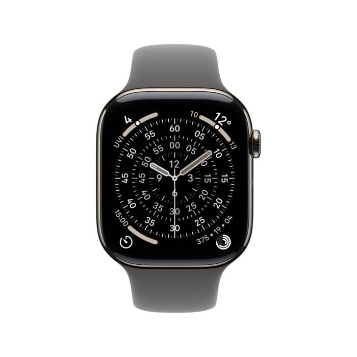 Apple Watch Series 11 Natural Titanium Case with Stone Grey Sport Band - Oraxxi