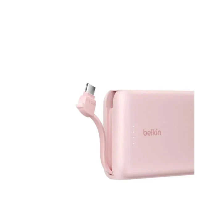 Belkin 10 000 mAh 20W Power Bank with USB - C Integrated Cable and USB - C port - Pink - Oraxxi