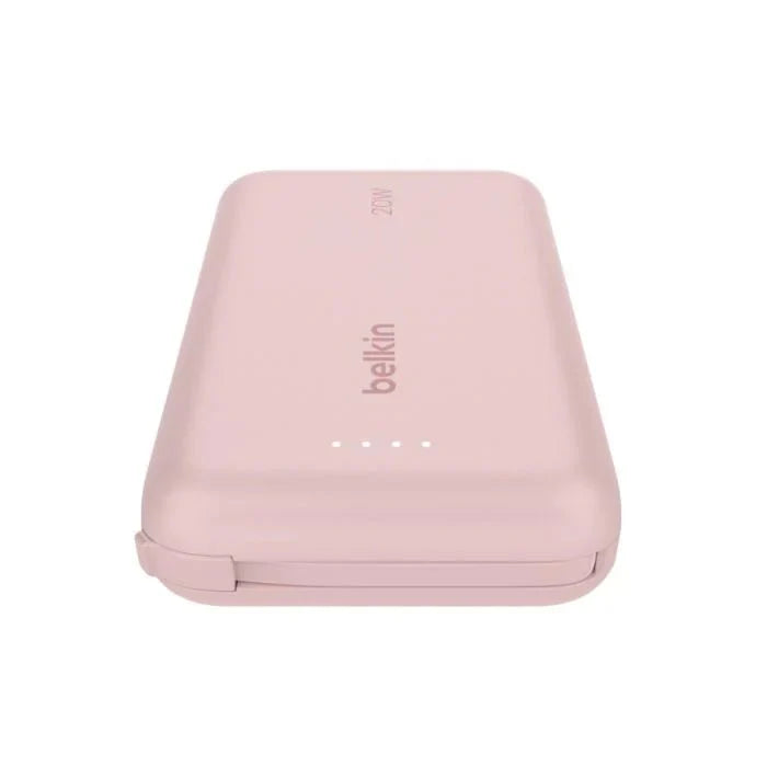 Belkin 10 000 mAh 20W Power Bank with USB - C Integrated Cable and USB - C port - Pink - Oraxxi