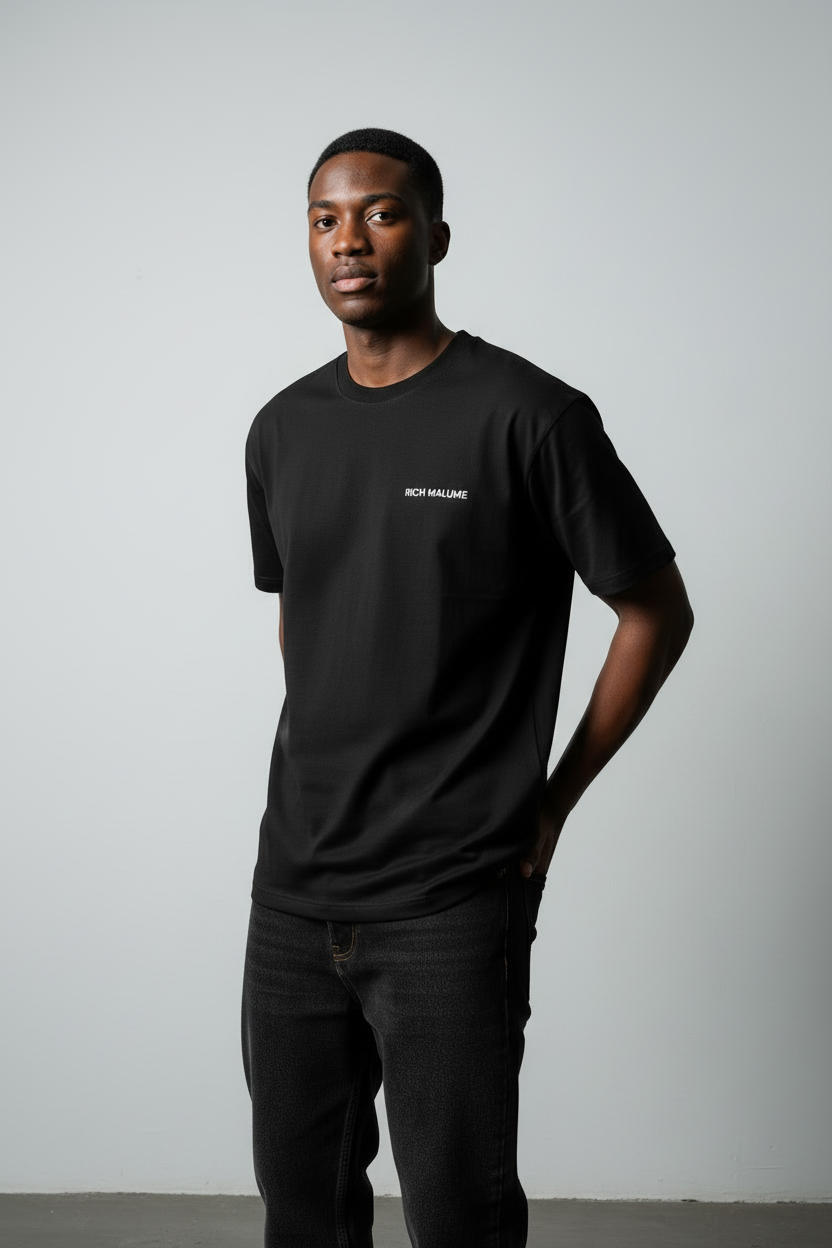 RICH MALUME Black Tee - Model Mid Shot